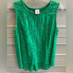 Cabi | Green Eyelet Gemma High Low Tank Top Blouse Style # 5036 | S